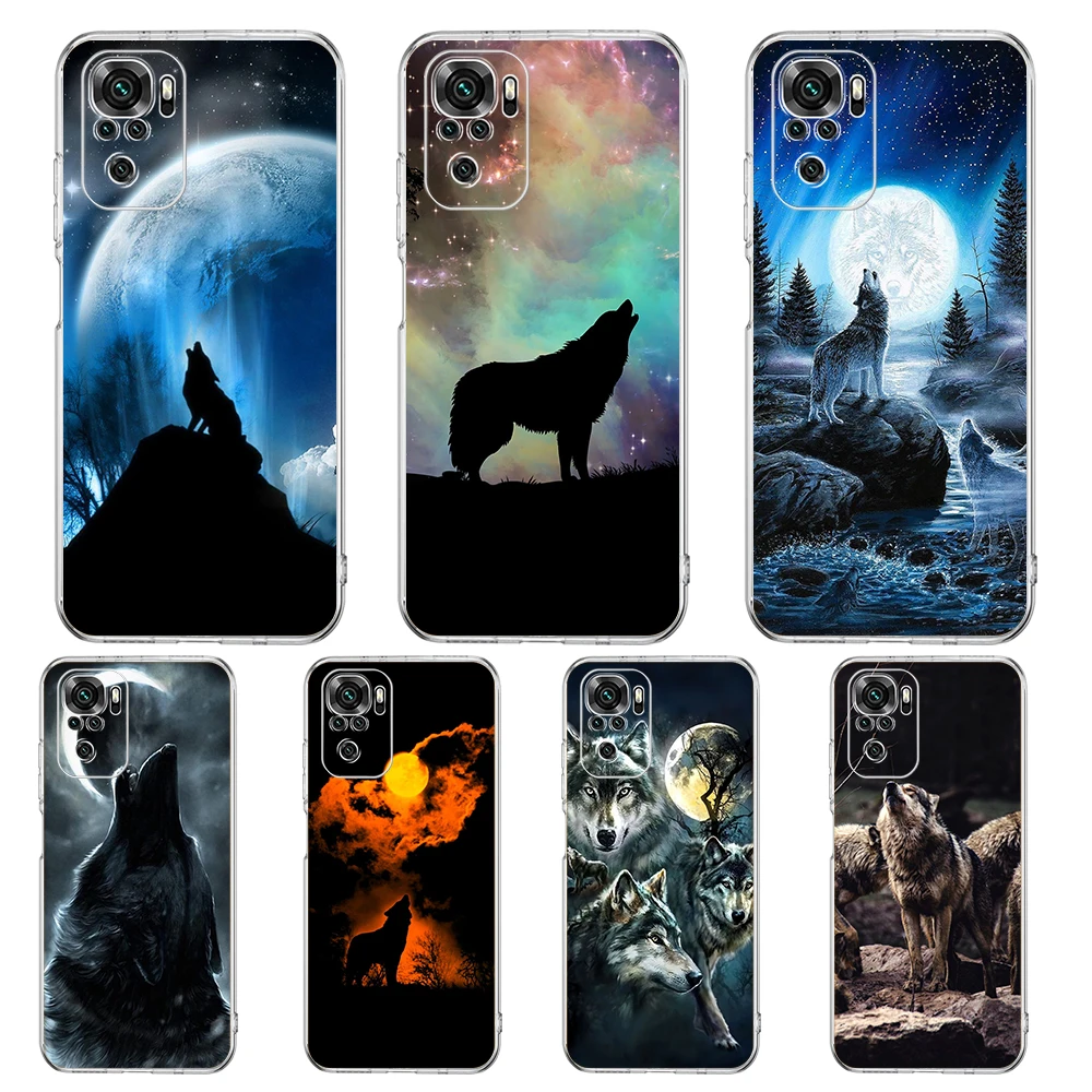 Custodia Per Telefono Trasparente Moon Roaring Wolf Per Redmi K40 8A 9A 9C 7 8 8T 9 9S 10 Pro Gaming Note 11 11T 12T 10 Plus Luxury Shell