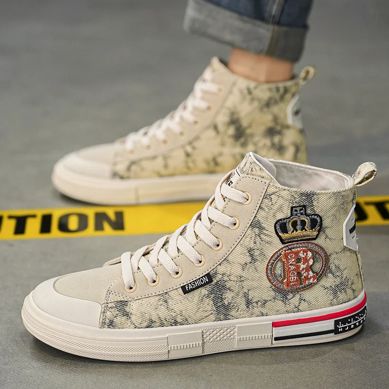HKDQ High Top Canvas White Sneakers Man Fashion Casual Flat Designer Shoes Men Street Outdoor Breathable Non-slip Men's Sneakers 4