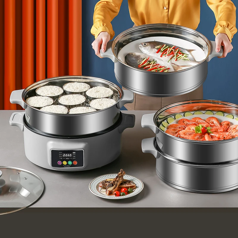 Electric Steamer Household Small Function Mini Electric Chafing Dish Double  Layer 304 Stainless Steel Steamer Food Warmer - AliExpress