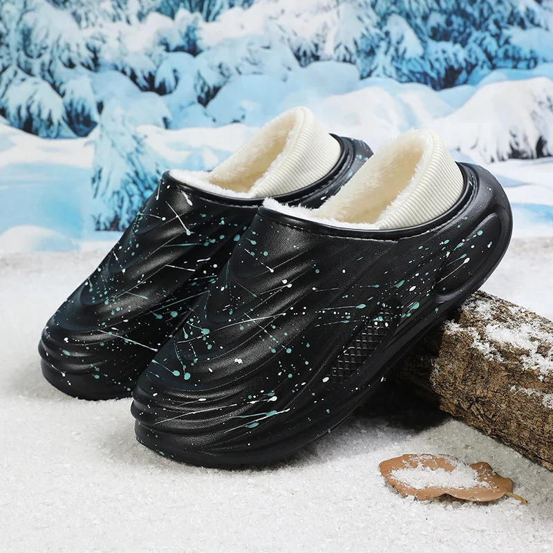 Unisex Winter Warm Cotton Slippers Non-Slip Waterproof Indoor Outdoor Plush House Shoes for Home Comfort