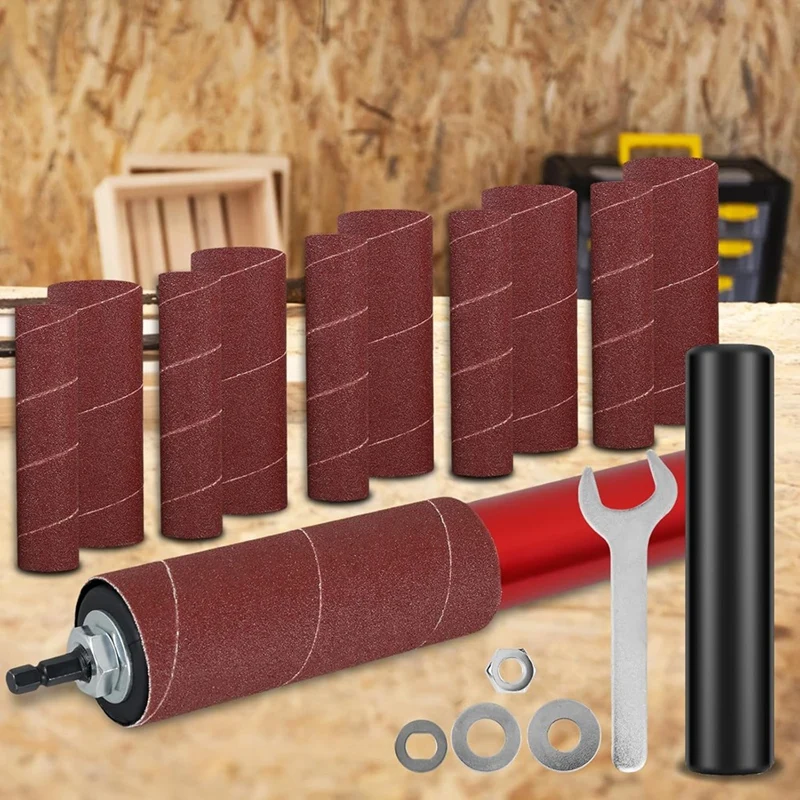 LICG Drum Sander Set,Rubber Sanding Drum Spindle Sander Adapter, With 120 Grit Sandpaper Drum, Sanding Sleeves Power Drill 3