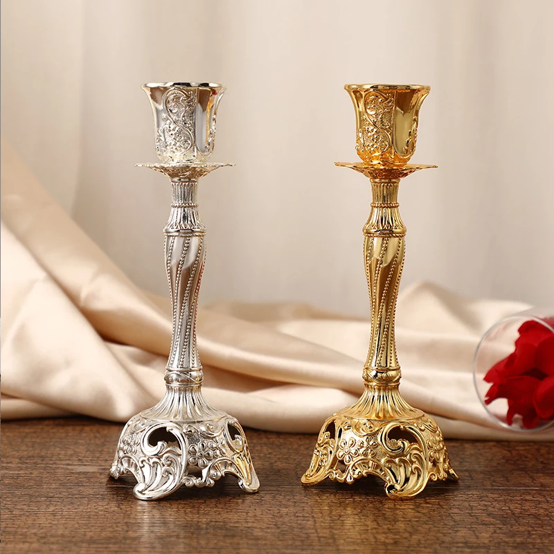 2Pcs Goud Zilver Kaarshouder Europa Kaars Stand God Kandelaar Zinklegering Antiek Tafel Woondecoratie Dropshipping| | - AliExpress