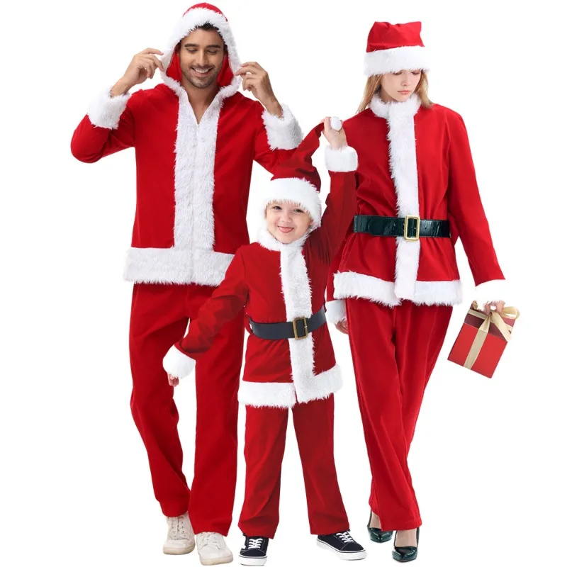 

Christmas Family Santa Claus Cosplay Costume Parent Child Xmas Party Red Dress Stage Performance for Adult Children