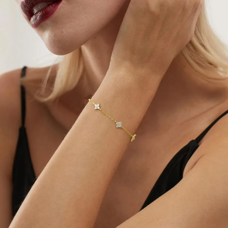 Silver bracelet 925 Silver plated Cz four-leaf flower bracelet for women girl cute dainty adjustable link chain bracelet trend 18k gold jewelry