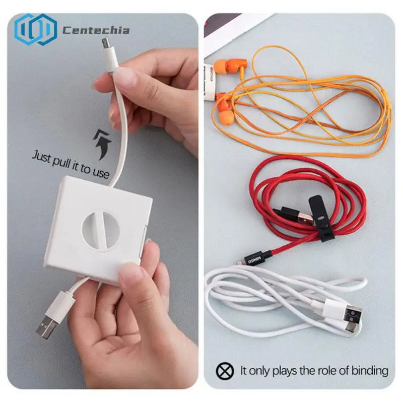 

Desk Phone Holder Small Cable Manager With Phone Bracket Transparent Portable Winder Data Cable Organizer Phone Accessories