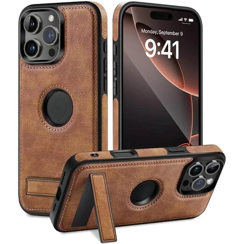 Elegant Leather Case with Hidden Stand and Logo Cutout - Foldable Holder Phone Cover