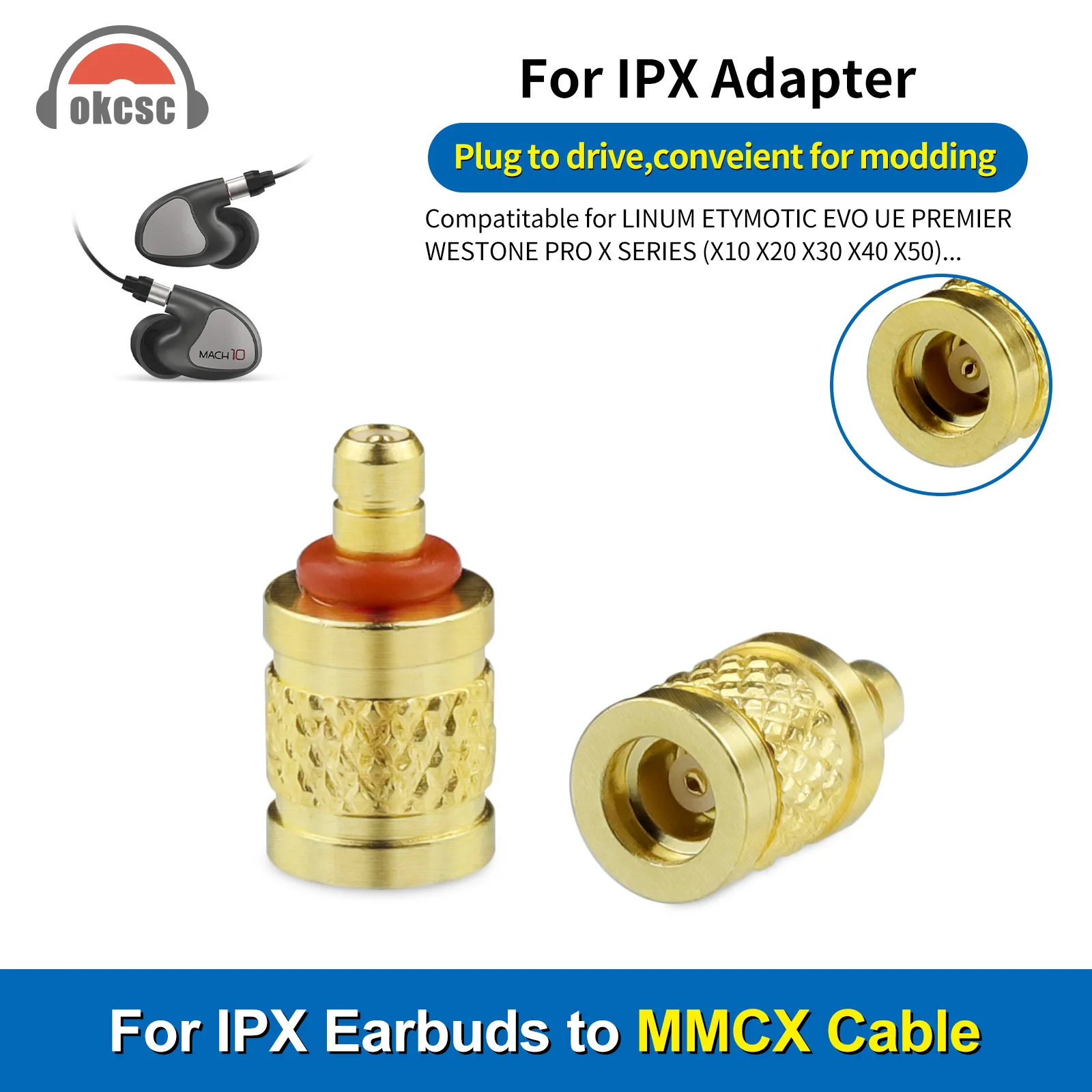 Okcsc-macho para Adaptador de Fone de Ouvido Mmcx Ipx t2 Etymotic Evo ue Premier Westone Pro x Series X10 X20 X40