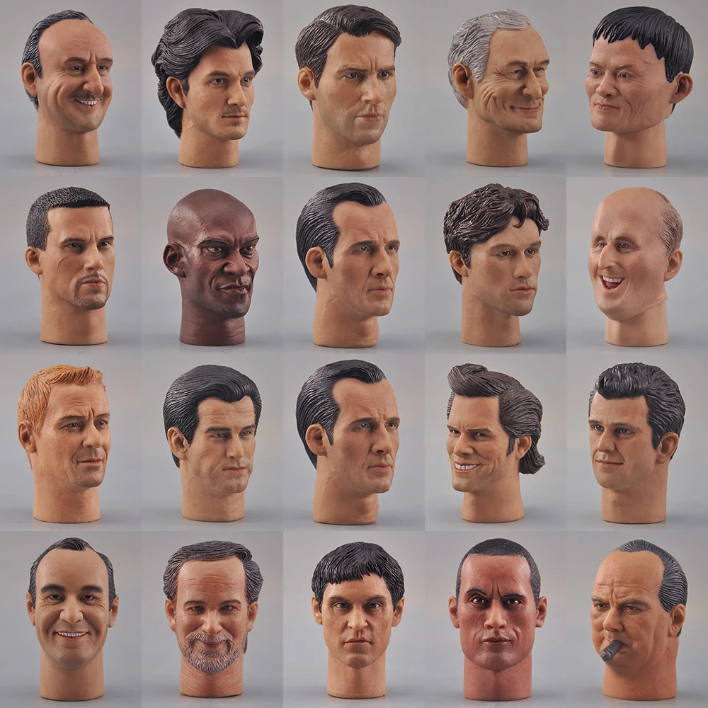 Original Headplay 1/6 Trend Asian Europe Military Head Sculpt Elijah Jordan Wood Dwayne Johnson Jacky Cheung Per 12 ''Body
