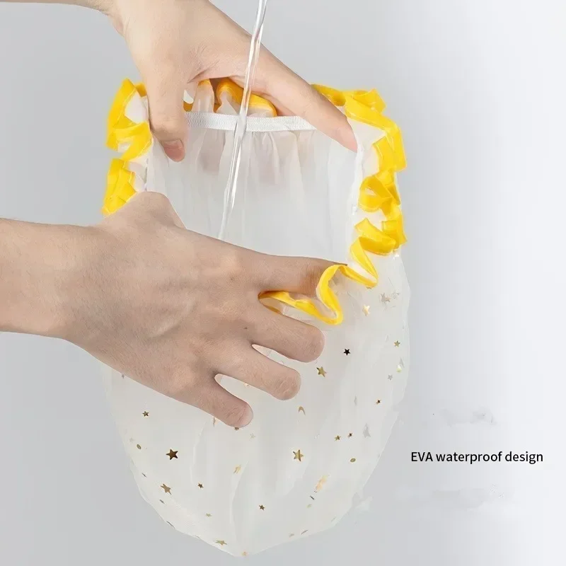Waterproof Double-Layer Shower Cap Starry Sky Design Fashion Reusable Bathing Hat Kitchen Oil-proof Sanitary Hat Hair Wrap Cute 2