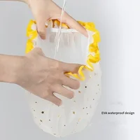 Waterproof Double-Layer Shower Cap Starry Sky Design Fashion Reusable Bathing Hat Kitchen Oil-proof Sanitary Hat Hair Wrap Cute 2