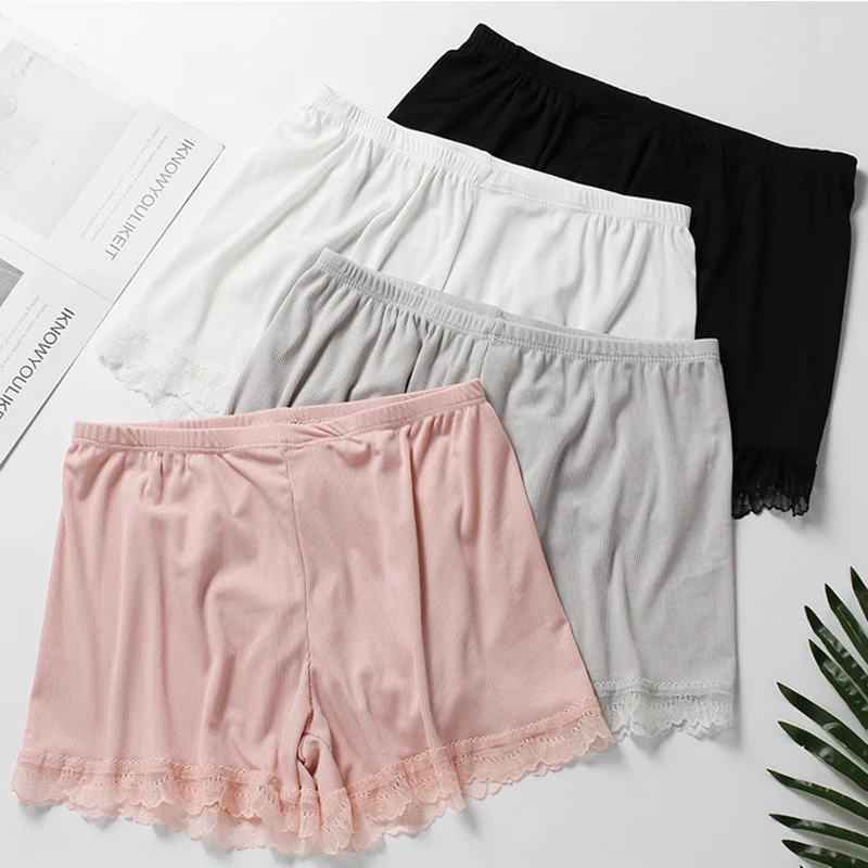 Women Panties Under Skirt Summer Safety Short Pants Stripe Seamless Underpants Solid Color Lace Hem Boxer Shorts Women Underwear