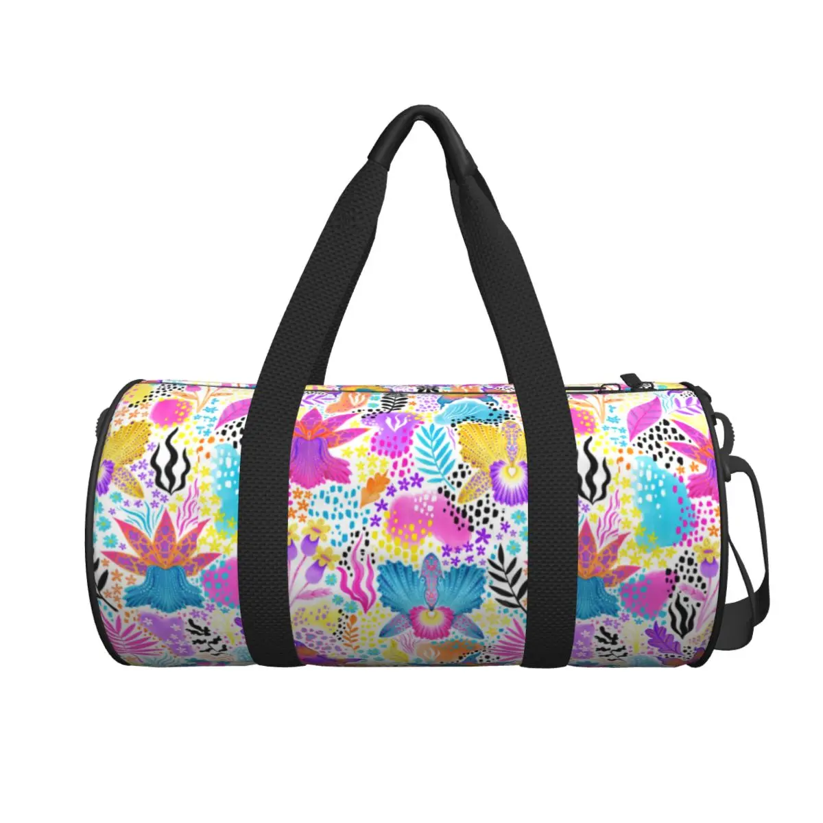 

Dopamine Neon Flower Travel Bag Botanical Orchid White Fashion Sports Bags Large Capacity Gym Bag Men Waterproof Fitness Bag