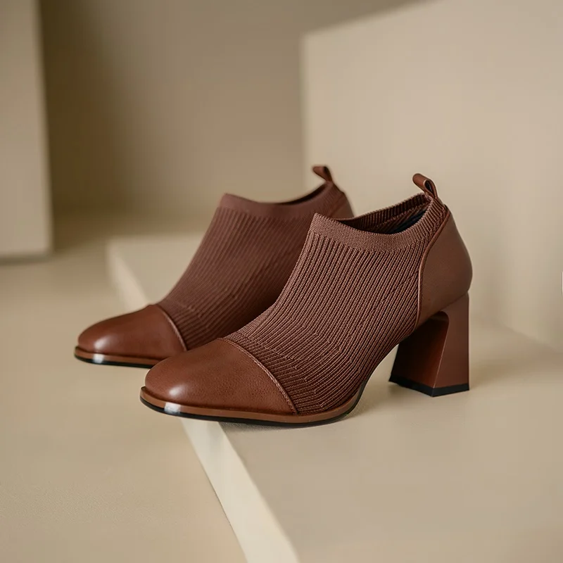 

genuine leather+elasticity pumps women shoes fashion square toe shoes woman nude pumps high heels party basic lady shoes black