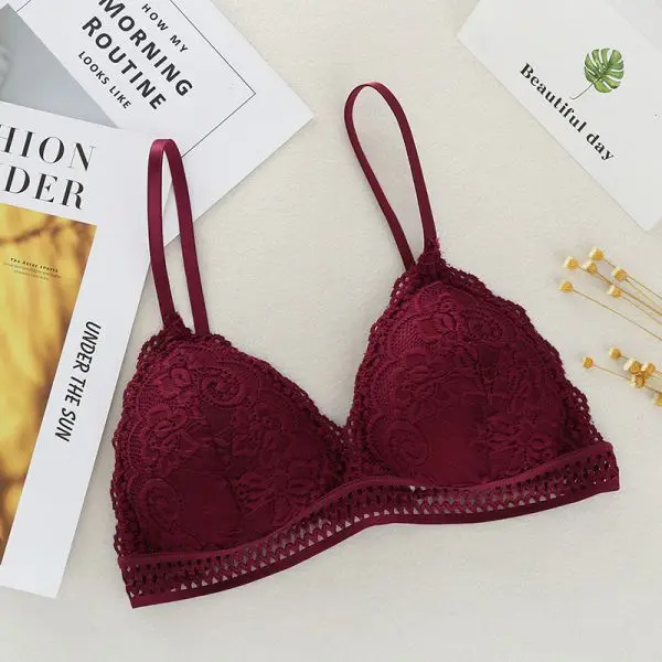Lace Underwear Female Thin Section Bra Solid Color Embroidery Hollow Tube Top Black/RedWhite 3 Colors Wine