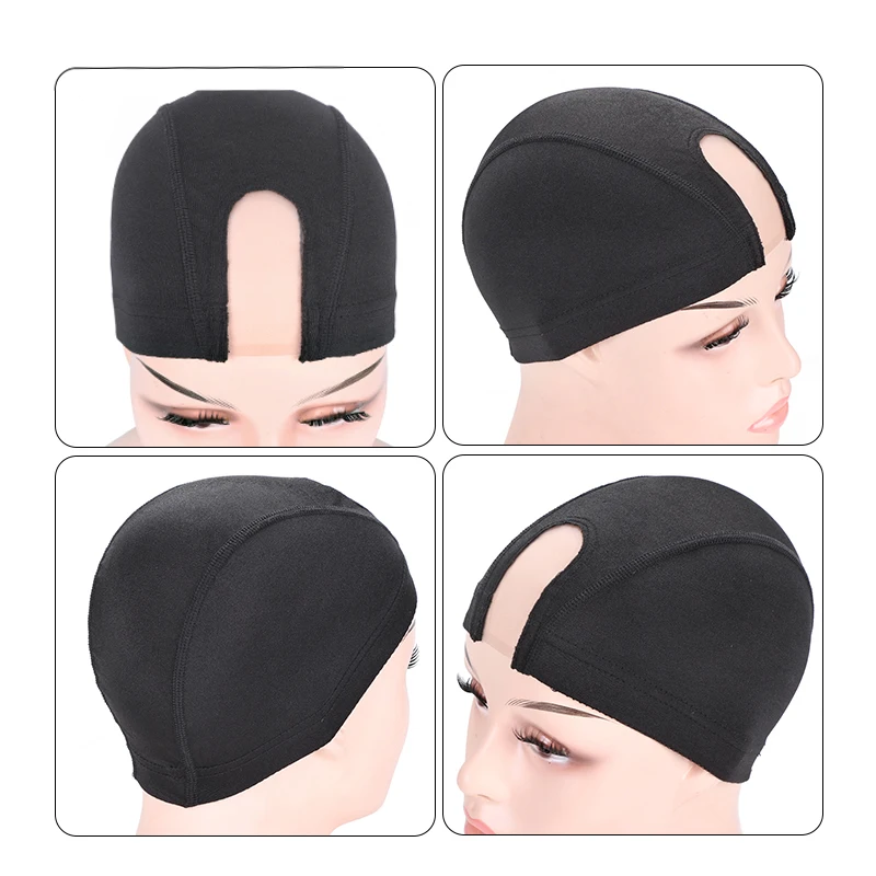3.2x7.7Cm U Part Wig Cap With MONO Net 1Pcs Black Weaving Mesh Lace Wig Cap For Making Stretch Dome Weaving Hairnet wig caps