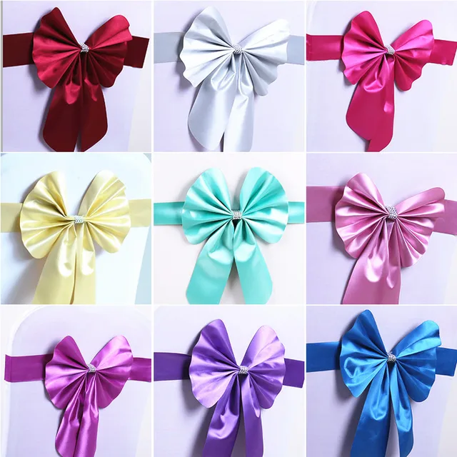 10pcs/50pcs Stretch Chair Sashes Elastic Chair Ribbon Bows For Party Hotel Wedding Decoration Spandex Chair Bow Tie Band