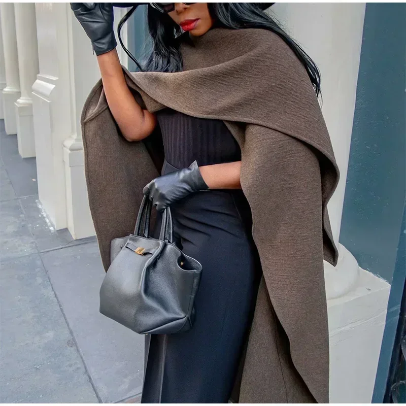 Elegant Irregular Cloak Coat Women Solid Half Sleeve O Neck Scarf Loose Female Jacket 2025 Winter Lady Thick Chic Overcoat New