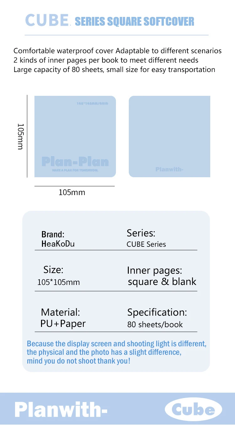 Planwith Pocket Notepad, gehobene quadratische weiche wasserdichte Pu Stitching Notebook, tragbare Gefühle Gedanken Inspirationen Organizer – Detail 6