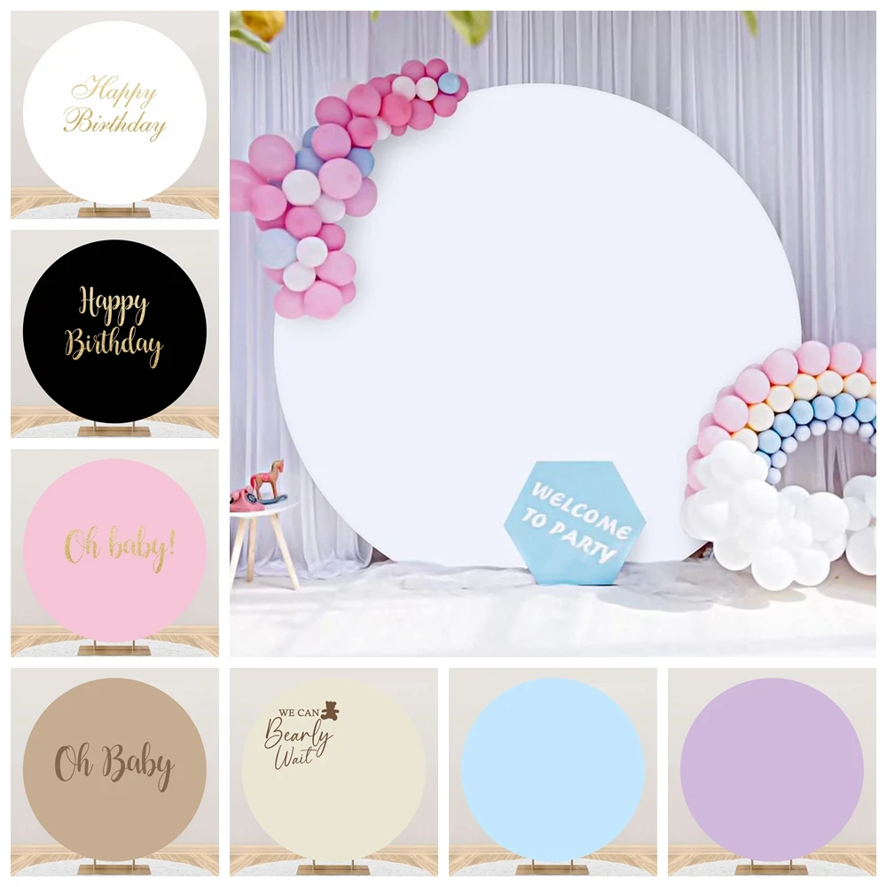 Photo Backdrop White Round Backdrop Cover Baby Shower Happy Birthday Party Wedding Circle Photography Background Decor Photo Studio Prop