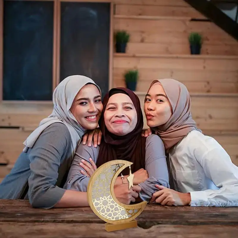 

Eid Mubarak LED Wooden Lamp Ramadan Kareem Moon Star Lanterns Moon Night Lamp Table Ornaments Islamic Muslim Party Decor