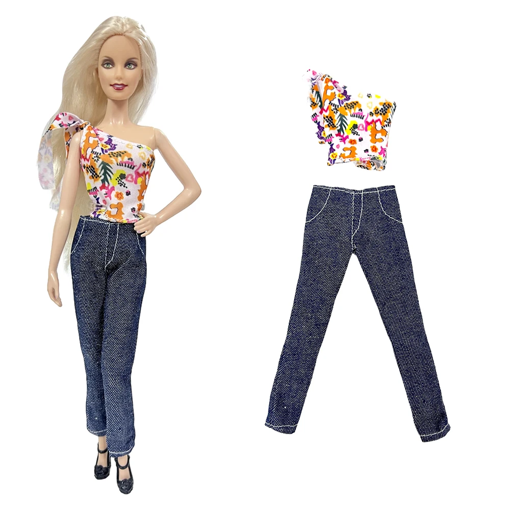 Nk 1 Set Noble Doll Model Runway Dress: Summer Style Strappy Top + Jeans Per Barbie Doll Toy Accessori Per La Casa Regalo