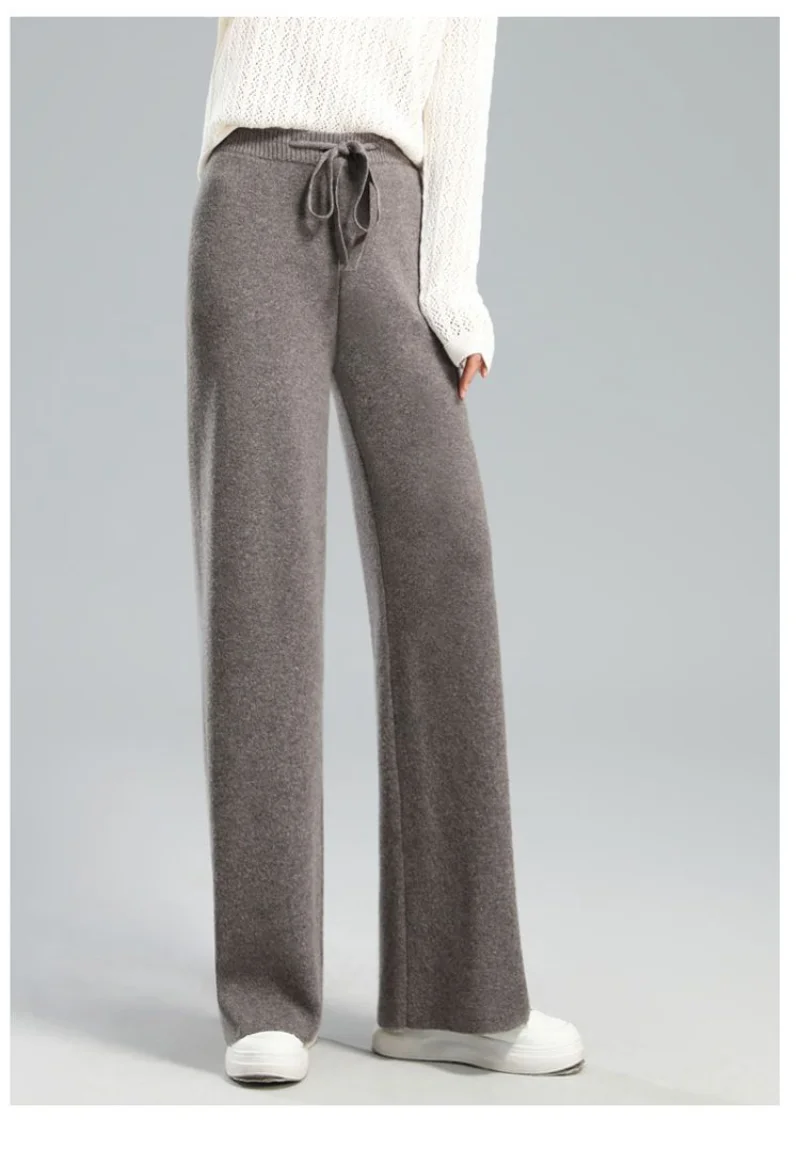 

2023 New Wide-leg Pants Women's High Waist Knitted Casual Pants Drawstring Fashion Loose Straight Leg Trousers for Women