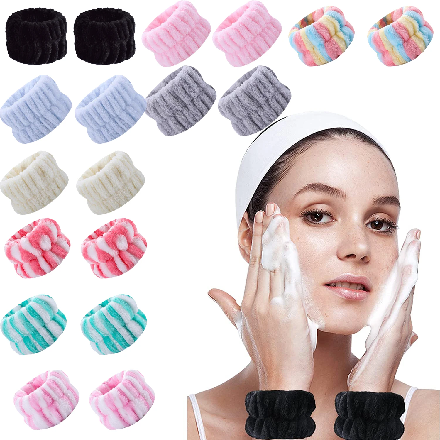 Face Headbands Wash For Women Coral Fleece Hair Bands Cuff Waterproof Absorbent Wristbands Hair Accessories
