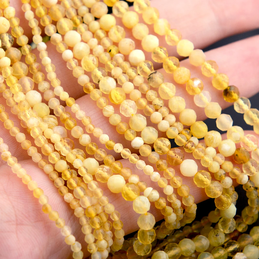Natural Yellow Opal Faceted Round Beads 2mm,3mm,4mm，Fine Jewelry Making, DIY Bracelet And Necklace 6