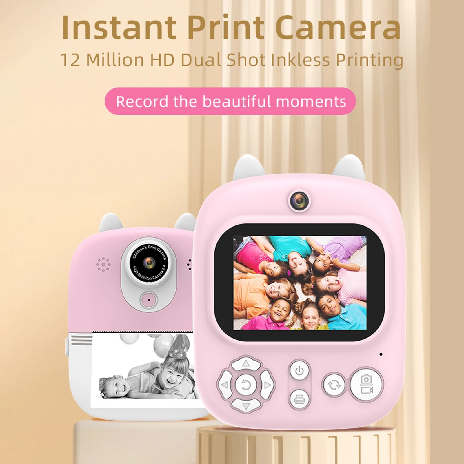 【New】3-in-1 Multifunctional Instant Camera Childeren's Instant Print Camera 2.4-inch IPS Screen Dual Lenses 12MP 32GB Memory