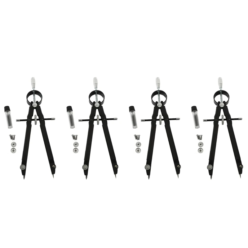 4X Compass Geometry Set With Lock, Math And Precision Compass, Metal And Durable For Drafting, Drawing, Measuring(Black)