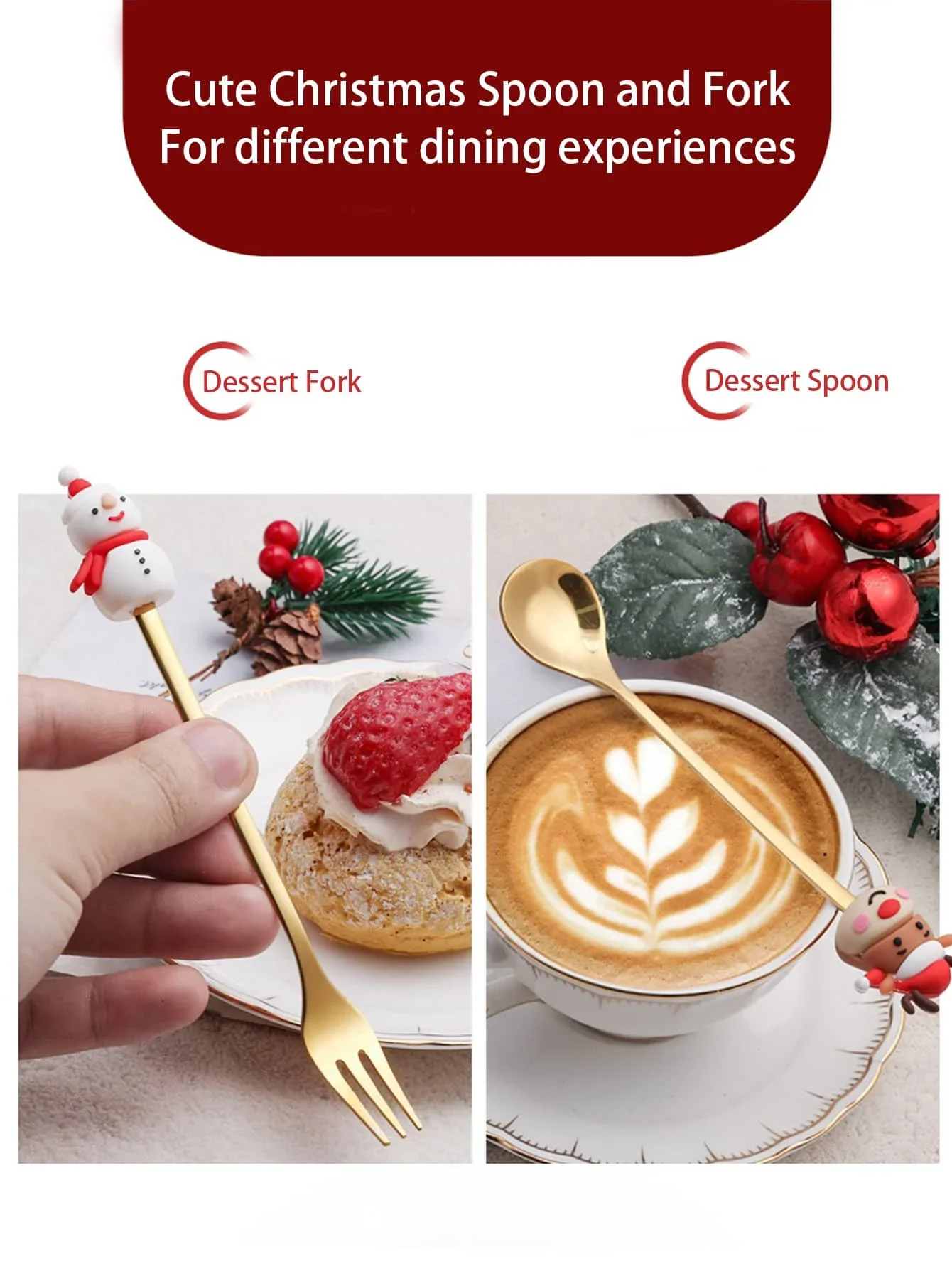 Leeseph Christmas Coffee Spoons Forks Set 6Pcs Stainless Steel Spoon Forks Christmas Gifts for Kids Red Green Gift Box Set stainless steel spoon cutlery set