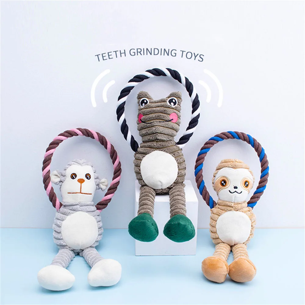 

Dog Plush Toys Pet Interactive Training Clean Teeth Chew Toy Bite Resistant Squeaky Animal Toys Cat Puppy Molar Biting Rope Toy