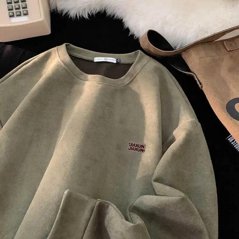 

Retro hoodie men spring and autumn American style trend loose fitting casual heavyweight round neck couple long sleeved jacket