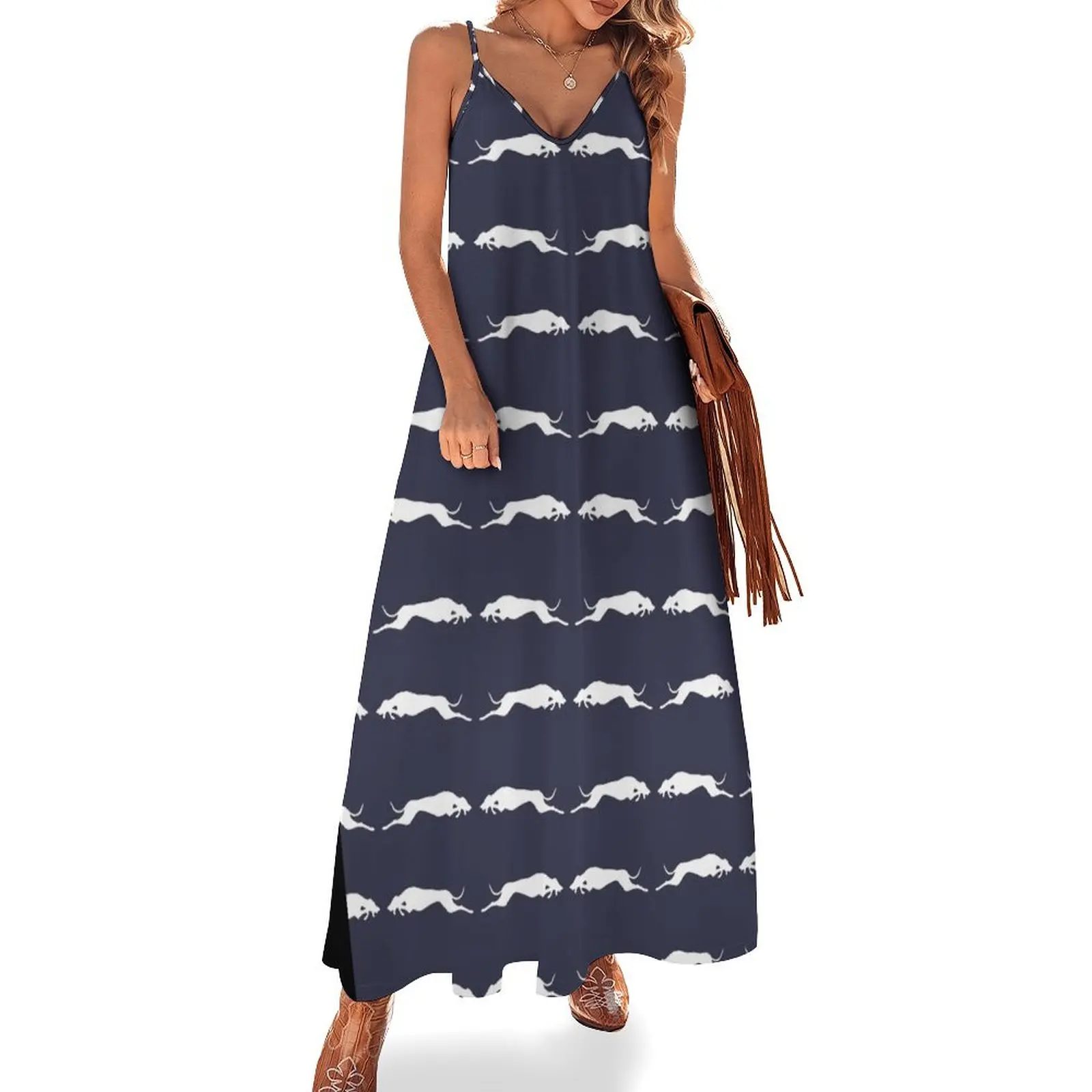 Running sighthound silhouette Sleeveless Dress summer dress woman 2024 trendy summer dresses purple dress