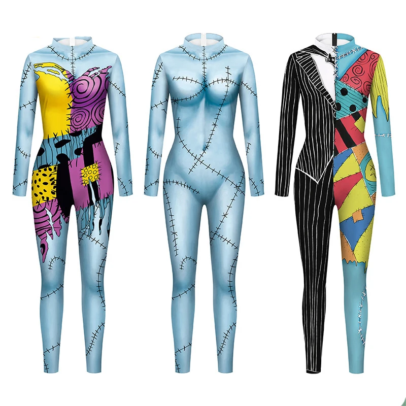 

The Sally Christmas Cosplay Jumpsuit Women 3D Printed Nightmare Party Zenti Halloween Fashion Female XMAS Party Bodysuit