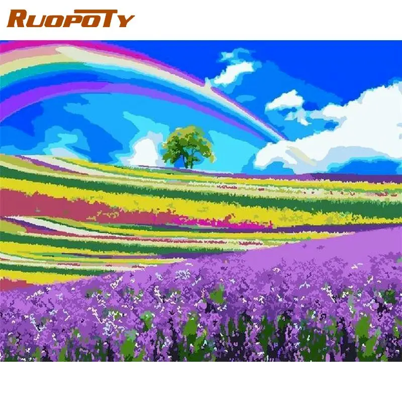 

RUOPOTY Rainbow Flower Scenery Painting By Numbers Kit For Adults 60x75cm Frame On Canvas HandPainted Unique Gift Wall Decor