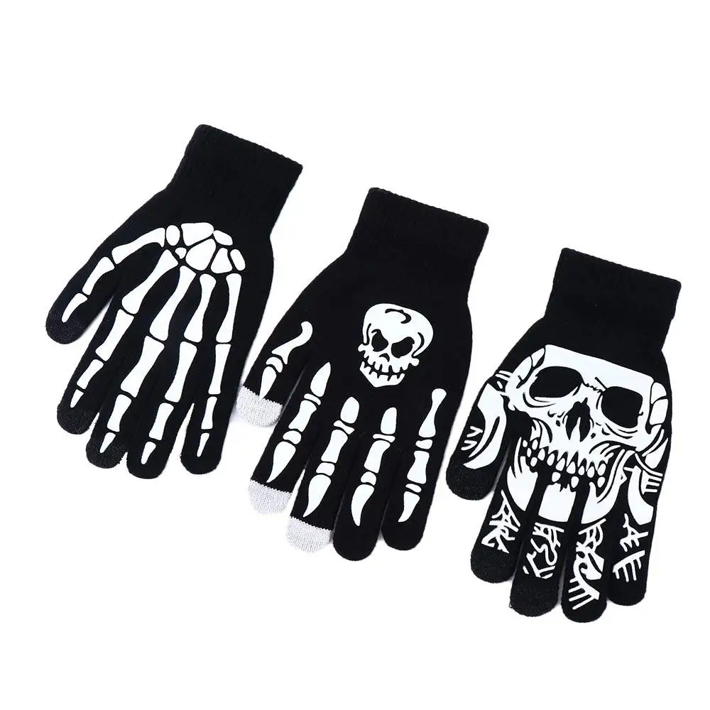 Horror Hand Bone Skull Halloween Luminous Mittens Fashion Accessories Full Finger Gloves Half-finger Gloves Winter Hand Warmer