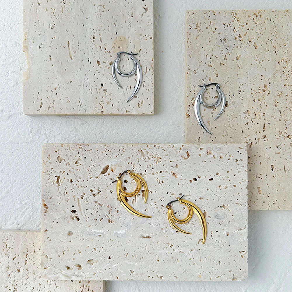 ENFASHION Aretes Round U Double Blade Drop Earrings Pendientes For Women Gold Color Long Dangle Earings Fashion Jewelry E221477