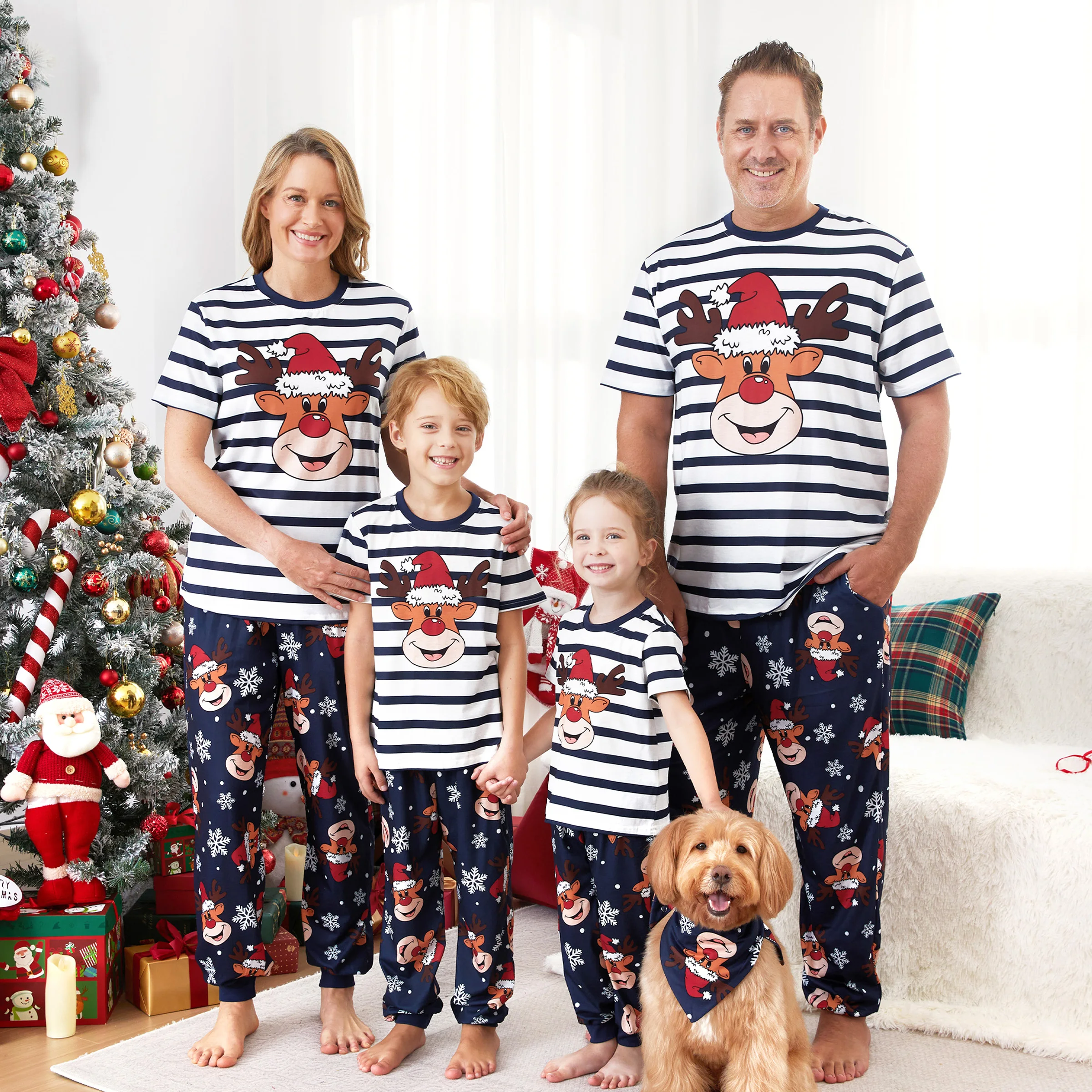 thumbnail image 2 of Pijama de reno PatPat Conjuntos familiares a juego de Navidad Patrón de rayas (mangas cortas), 2 of 5