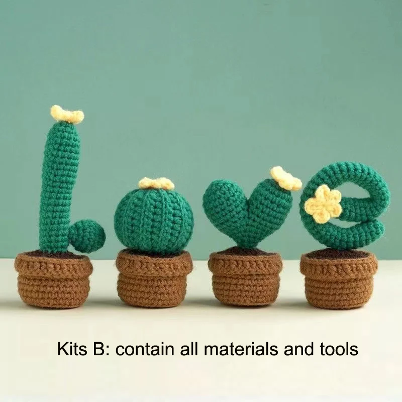 Handmade Cactus Love Potted Crochet Knitting Kits Wool Yarn Crochet Display Kit For DIY Beginner Women Home Gift crochet kit