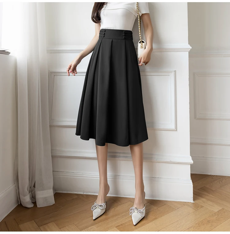 denim skirts for women 2022 Women Skirt High Waist Button Stylish Casual Street OL Office Ladies Midi Pleated A-line Suit Skirts Elegant Faldas satin midi skirt