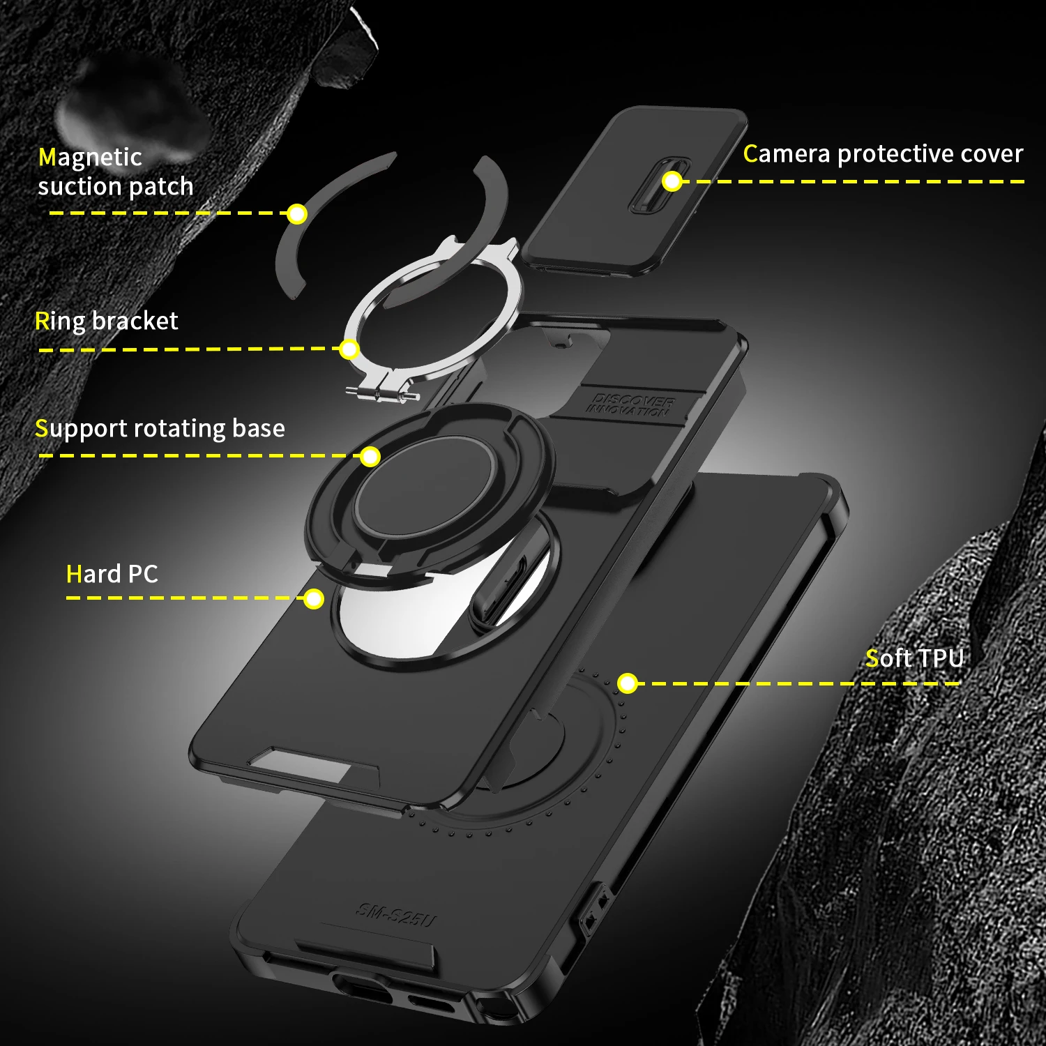 Slide Camera Protection Armor Phone Case with Metal Kickstand and Magnetic Back Cover