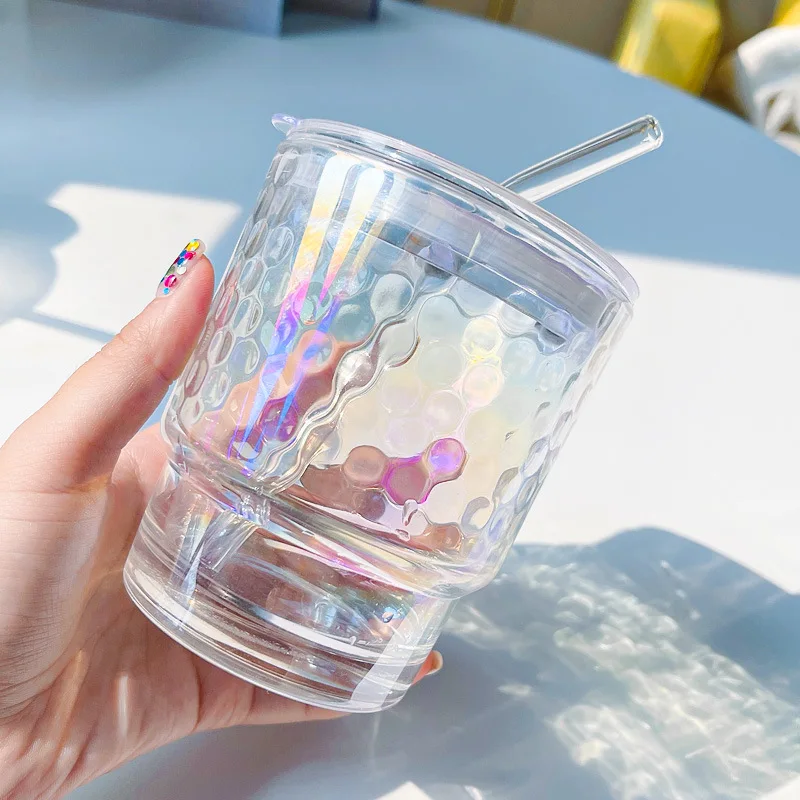 Rainbow Can Glass Tumbler w/ Straw + Lid