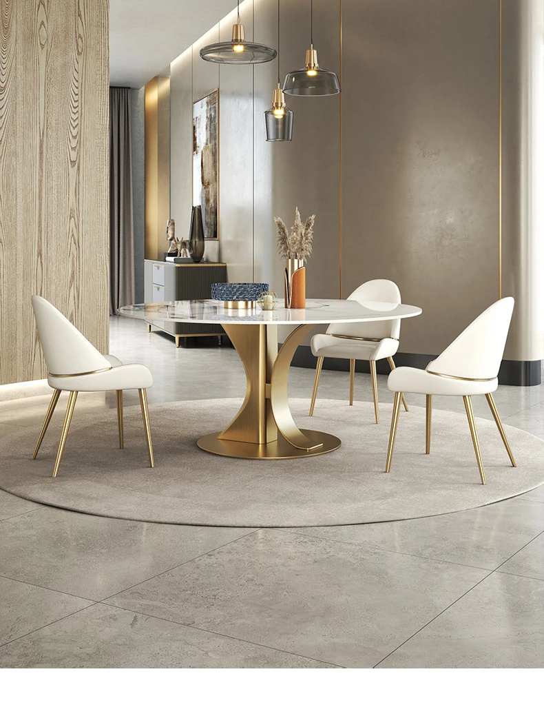 Description Picture 6 of itemSlate Turntable Designer Creative Dining Table Luxury Modern Minimalist Household Bright Marble Round Mesa Comedor Furniture WK