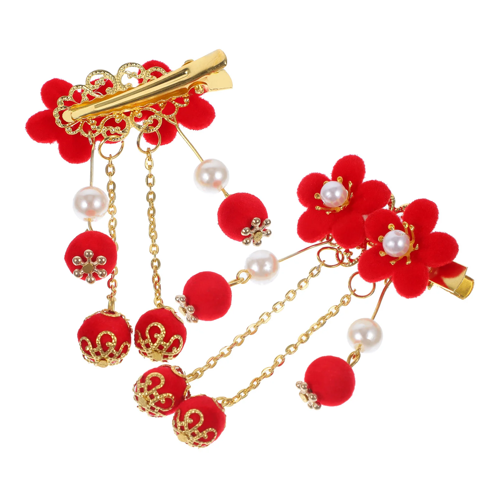

Tassel Style Hair Clip Red Barrettes Girl Retro Hairpin Fabric Vintage Clips