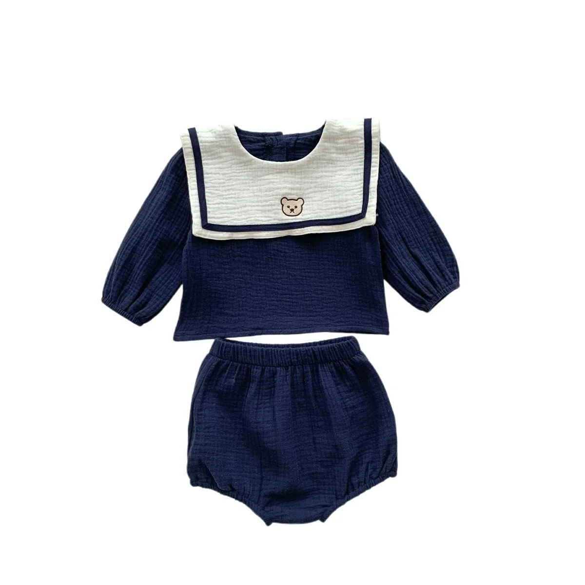 New In Autumn Kids Baby Girls Full Sleeve Naval Leader Bear Top T-shirts+solid Shorts Toddler Infant Cotton Clothing Set 2pcs 6