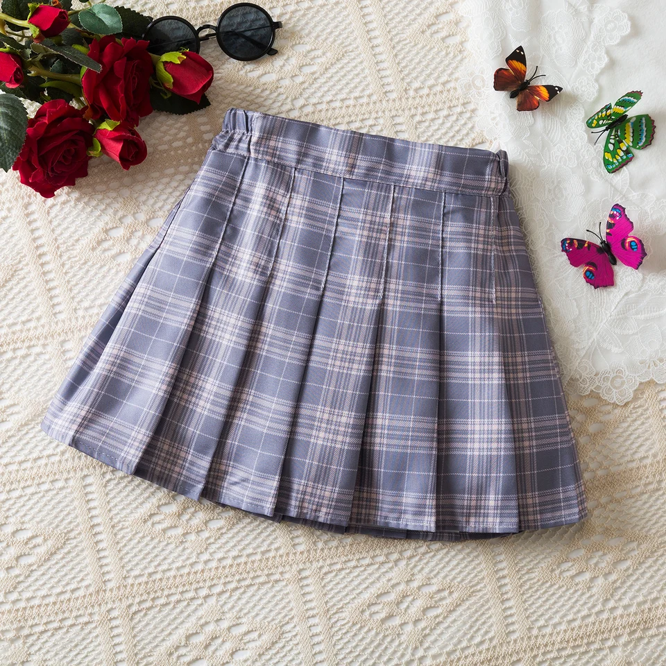 Fashion Plaid Striped Skirts for Girls Summer Miniskirts Vintage