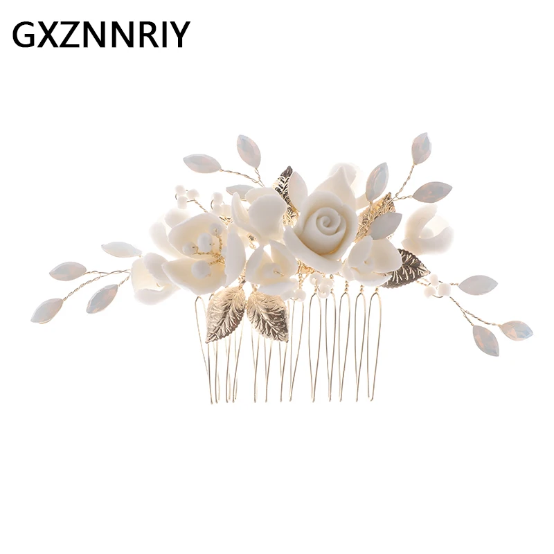 

Bridal Wedding Accessories Handmade Ceramic Flower Crystal Hair Combs Jewelry for Women Party Bride Headpiece Bridesmaid Gift