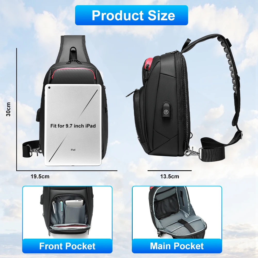 Borsa a tracolla da uomo multifunzione antifurto impermeabile borsa a tracolla maschile Messenger Casual Sling Chest Pack con porta USB Bolsas