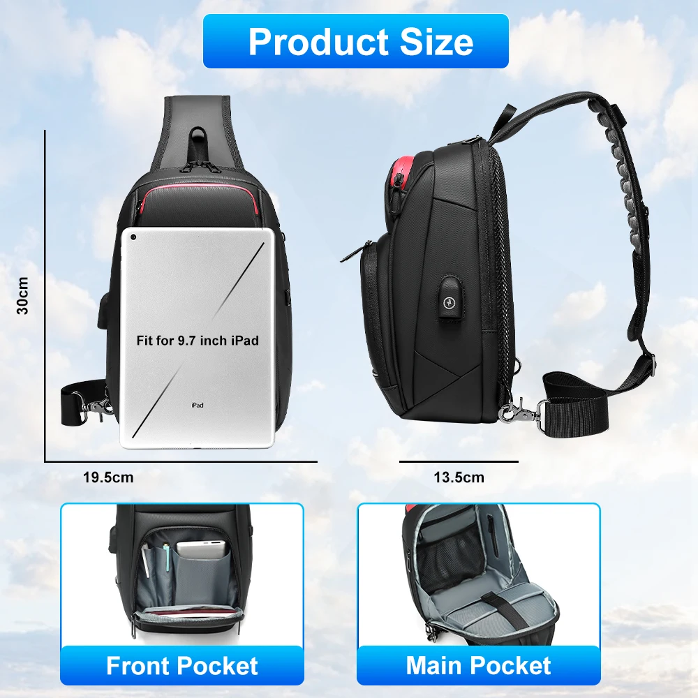 Pánské bedra brašna multifunkce proti krádeži vodotěsný pánský crossbody brašna messenger ležérní závěs komora pack s USB levý bok lodi bolsas